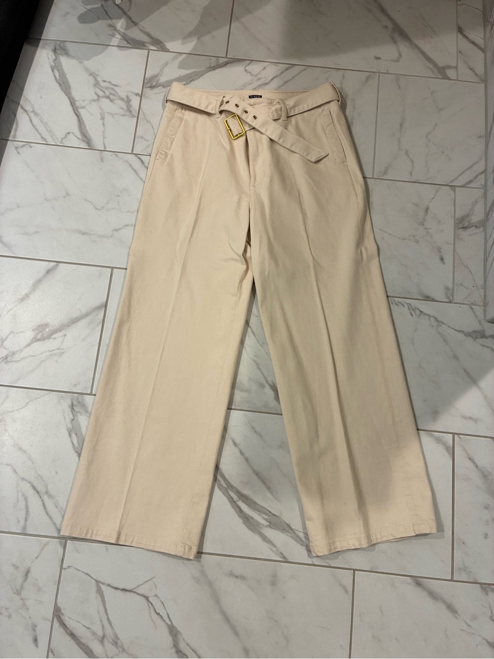 J. Crew Beige Wide-Leg Belted Chinos